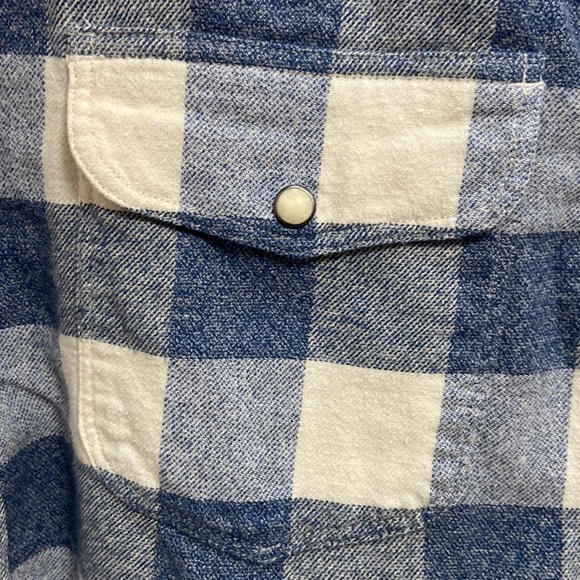 Men’s Lucky Brand Blue & White Plaid Flannel Long Sleeved Button Down Shirt-Sz M - Picture 6 of 11